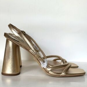 Sam Edelman Block Heel Sandal, 10.5, Gold Leaf Leather